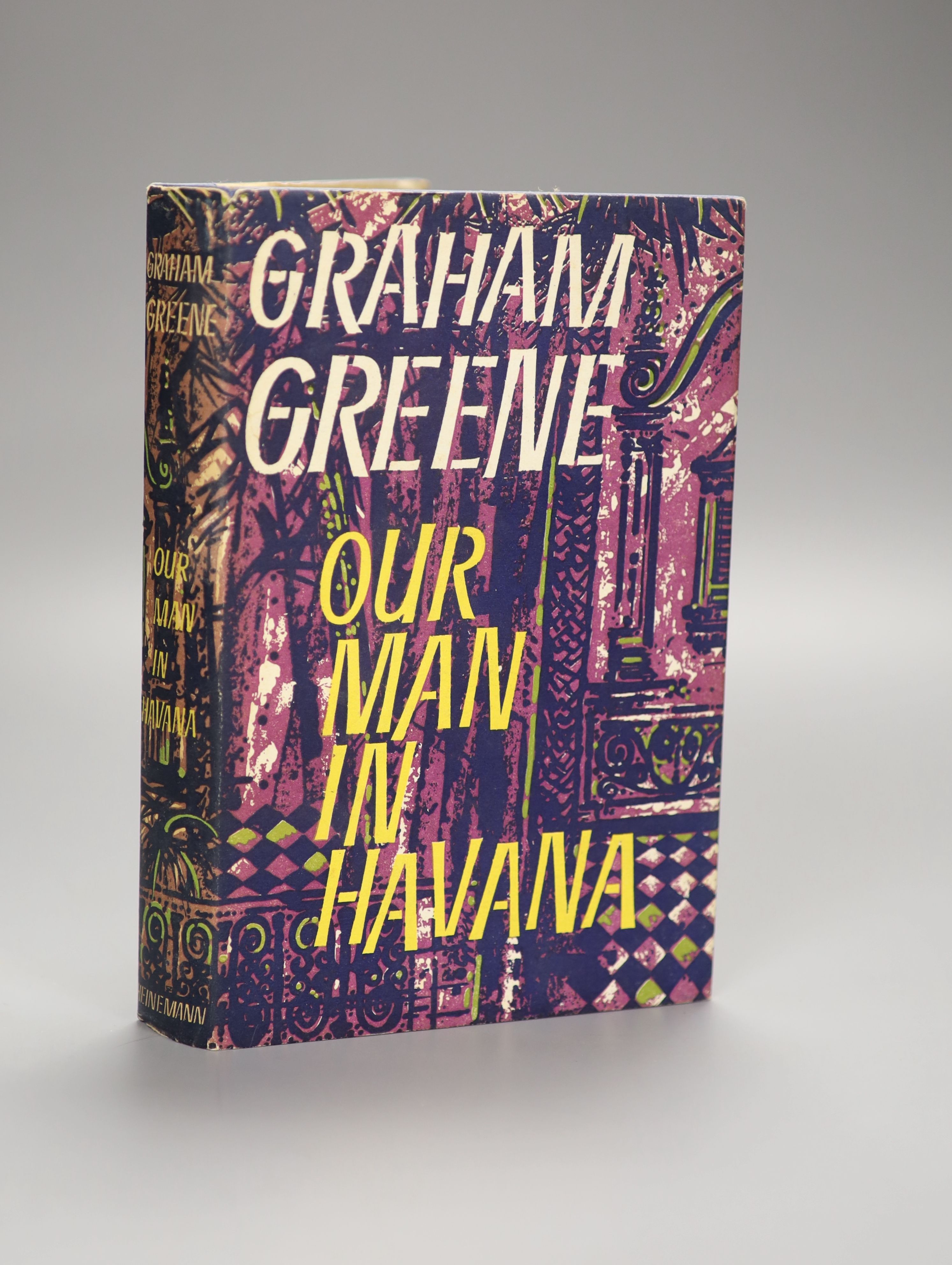 Greene, Graham - Our Man in Havana, 1st edition, in original blue cloth with unclipped d/j, soiled on rear panel, William Heinemann, London, 1958